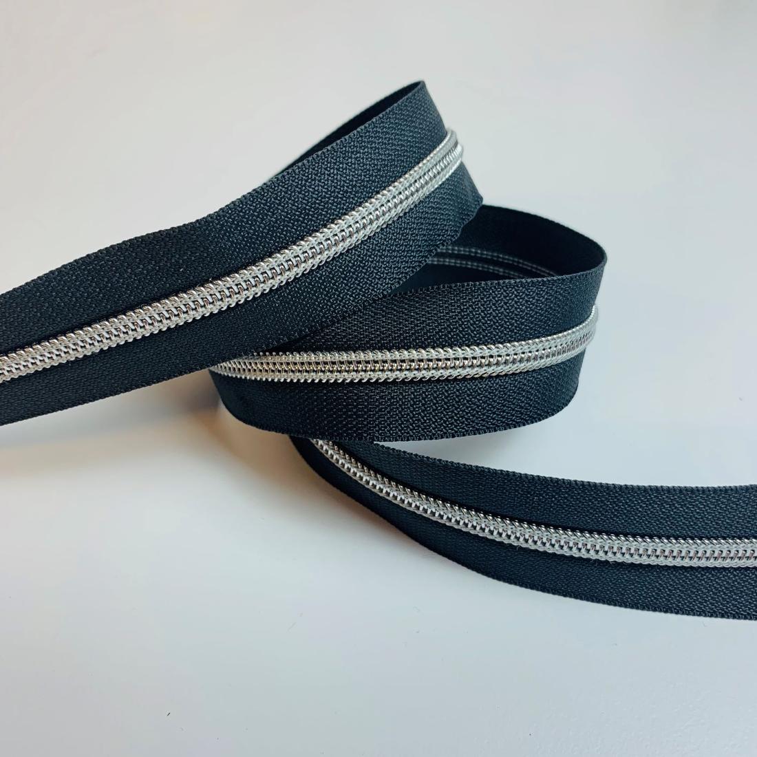 Metallisierter Reissverschluss - Meras 6mm Reissverschluss / Dunkelgrau - Silber